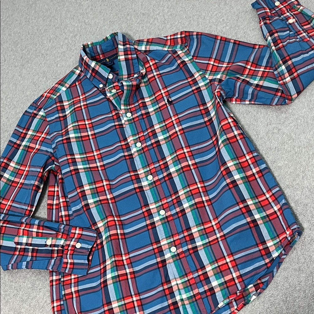 Ralph Lauren Boys Button Shirt Large Plaid Cotton Longsleeve
